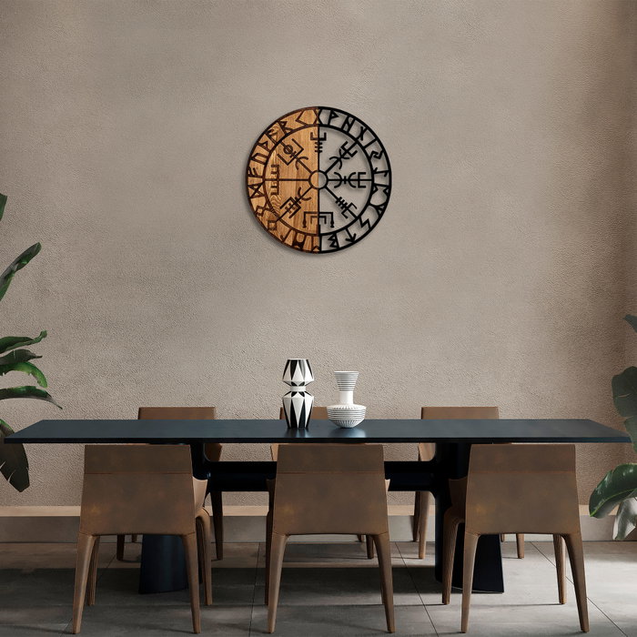 Wallity Vegvisir - 331 Escultura de pared en Negro y Nogal